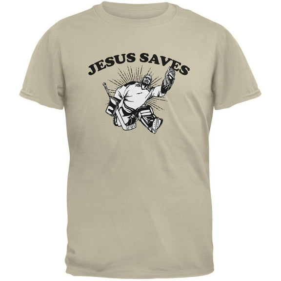 Jesus Saves Hockey Sand Adult T-Shirt - X-Large