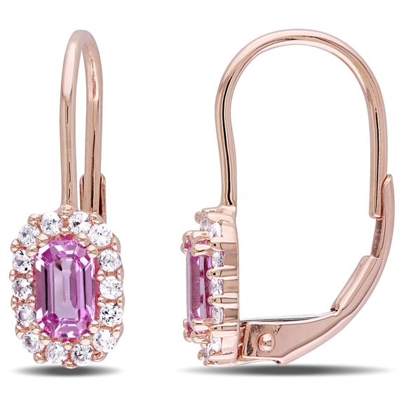Everly Women’s 1ct TGW Pink Sapphire White Sapphire 10k Rose Gold Leverback Earrings