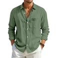 thumbnail image 3 of BRANROY Long Sleeve Shirts for Men - Fall Casual Outdoor Workwear Linen Cotton Button-Front Shirt for Active Days,Army Green L, 3 of 9