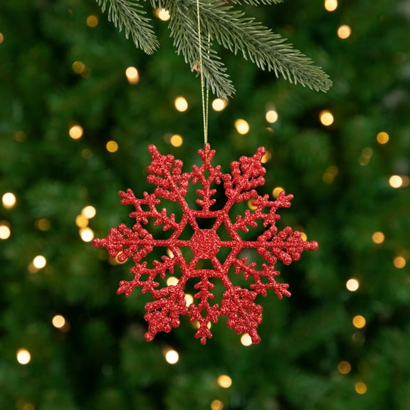 Glitter Snowflake Christmas Ornaments - 4" - Red - 24ct
