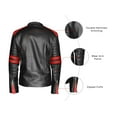 thumbnail image 2 of NomiLeather black leather jacket | mens leather jacket and genuine leather jacket men (Black With Red Strip ) X-Large, 2 of 7