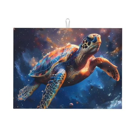 

Tebeau Night Sky Turtle Print Dish Drying Mat for Kitchen Counter Dish Drying Pad with Non-slip Rubber Backed Hide Stain Anti Absorbent for Kitchen Counter Drying Mat