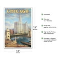 thumbnail image 2 of Chicago Illinois - DuSable Bridge (Michigan Avenue Bridge) - Grey Goose Airlines - Vintage Airline Travel Poster by Kerne Erickson - Master Art Print (Unframed) 13in x 19in, 2 of 4
