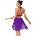 thumbnail image 2 of YiZYiF Women's Lyrical Dance Set Shiny Rhinestones Crop Top with Skirt 2-Piece Modern Dancing Dress Purple M, 2 of 6