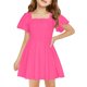 thumbnail image 3 of Girls' Summer Dress Kids 2025 Summer Dress Short Sleeve Square Neck Casual A-Line Dress for Kids in Soft Comfortable and Stylish ,Sie:150, 3 of 6