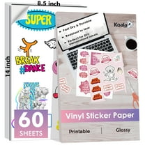 60 PK KOALA Printable Vinyl Sticker Paper Glossy White Waterproof 8.5x14 in Legal Size for Inkjet,Laser Printers and Cutting Machines