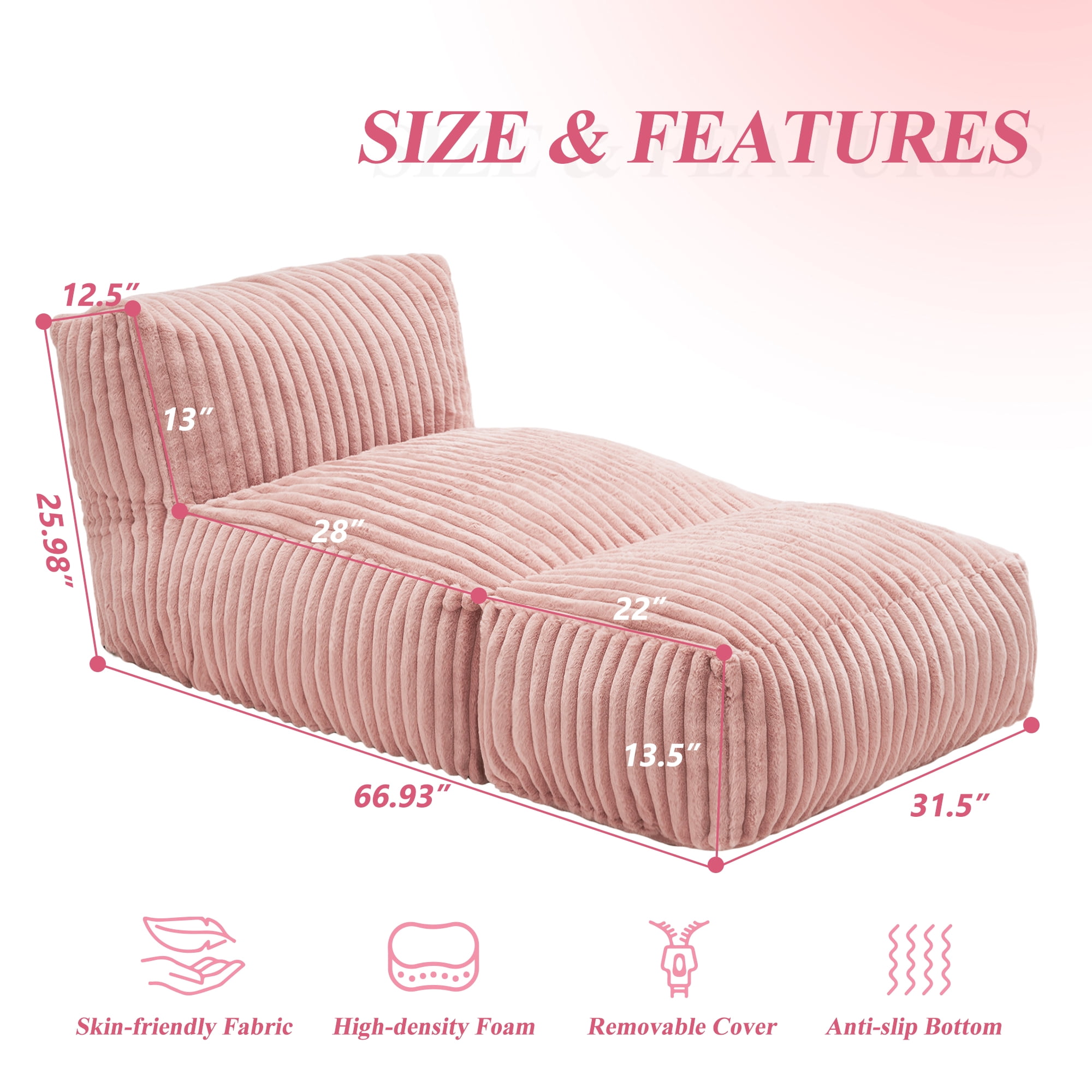 Hobestluk Big Bean Bag Lounger Chairs Large Beanbag Chair for Adults Bean Bag Sofa with Memory Foam Filled for Living Room, Bedroom or Balcony (Stripe Pink)