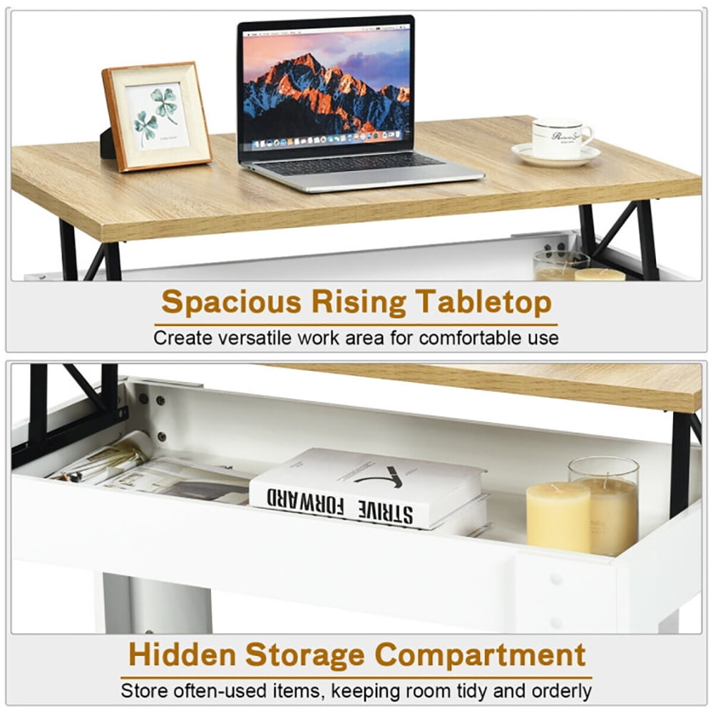 Finihen Coffee Table, Lift Top Coffee Pop-UP Cocktail Table-Brown, for Living Room, Reception Room, Office, White Finihen Coffee Table, Lift Top Coffee Pop-UP Cocktail Table-Brown, for Living Room, Reception Room, Office, White