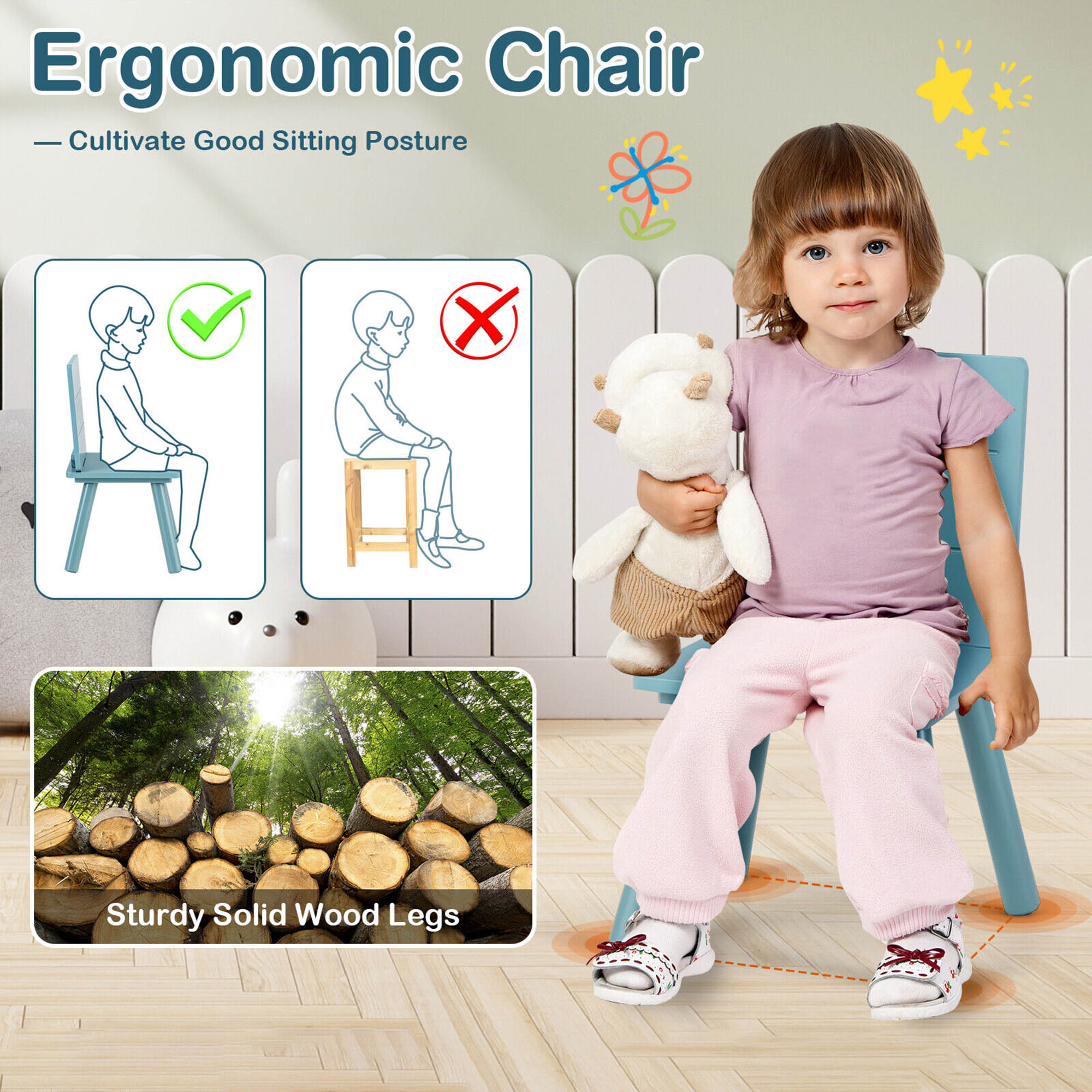 Gymax 5 Piece Kids Wooden Activity Table and 4 Chairs Play Set Gift w/ Building Blocks