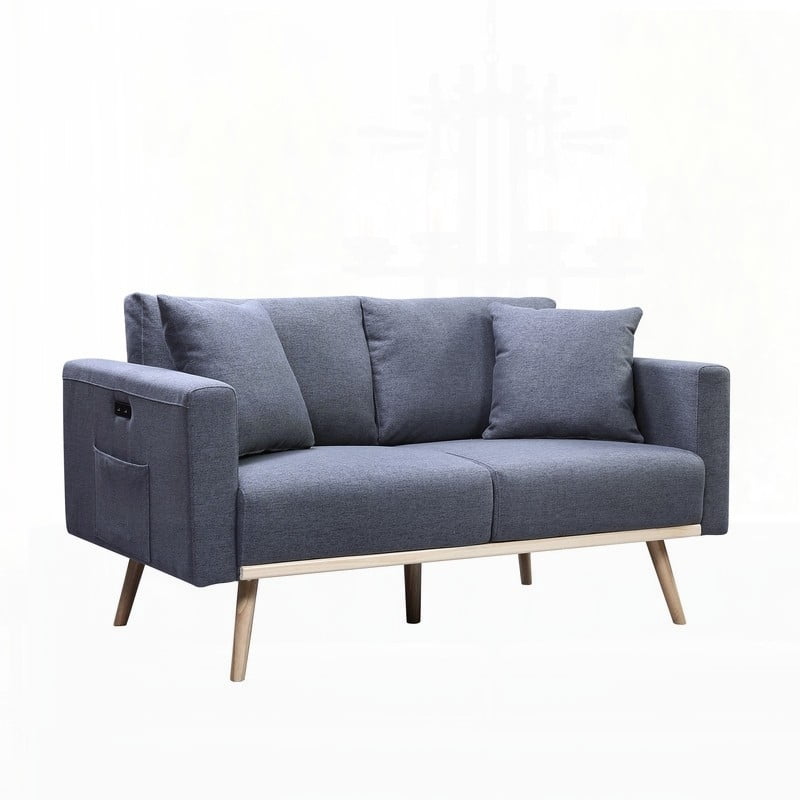 Modern Gray Linen Fabric Loveseat for Living Room with USB & Pockets (75"x30"x30"H)
