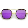 thumbnail image 2 of zeroUV Unisex Modern Slim Temple Browbar Color Mirrored Flat Lens Square Sunglasses 52mm (Tortoise-Gold / Purple Mirror) - 52mm, 2 of 5