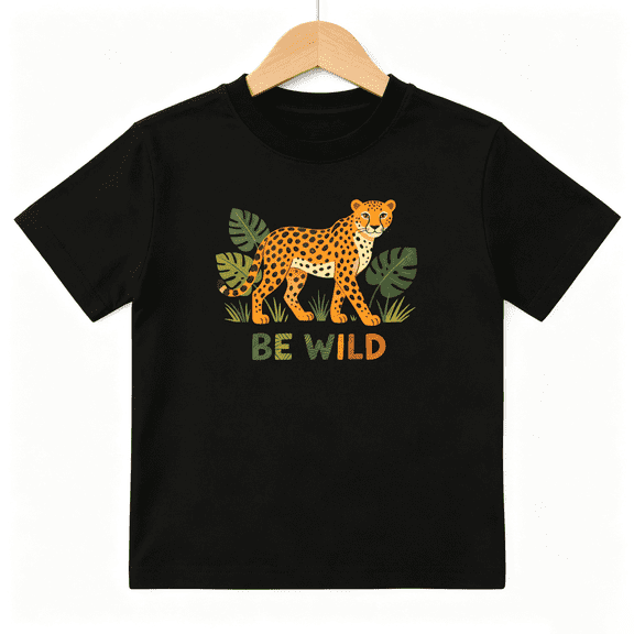 Girls Graphic Tees Leopard Jungle Wild Safari Short Sleeve Kids T-Shirt, 100% Cotton Soft Casual Tops for Children