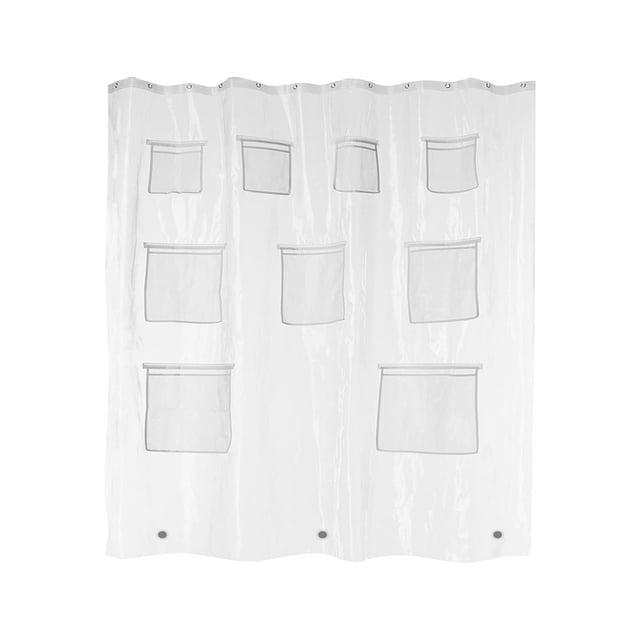 Shower Curtain Liner Translucent Pocket Shower Curtain Multifunctional Multi Purpose Bathroom Storage Water Proof Molds Proof Thickened Pocket Shower Curtains Shower Curtains for Bathroom