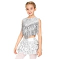 thumbnail image 3 of Aislor Girls Rumba Dance Outfit 2 Piece Set Sleeveless Sequined Fringe Top and Skirt Silver 10, 3 of 6