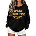 thumbnail image 2 of Trendfront Womens Vintage Graphic Sweatshirts Crewneck Long Sleeve Wear Your Own Story Letter Print Casual Fall Pullover Tops, 2 of 5