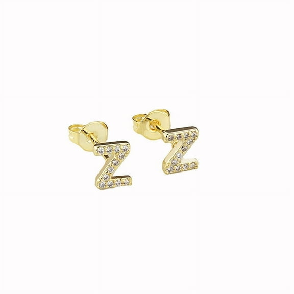 Bonjour Jewelers 14k Yellow Gold Created White Sapphire Initial Z Letter Stud Earrings Plated