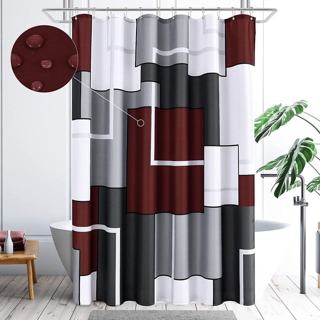 Rideaux de Douche Rouges Rideaux de Douche Modernes pour Salle de Bain Ensemble de Rideau de Douche en Tissu Texturé en Lin avec Crochets Rideau de Douche Décoratif Géométrique pour Hôtels Baignoires Hydrofuge, 72x72 Rouge Rose