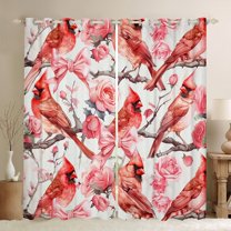 Manfei Christmas Robin Birds Curtains Pack of 2 (42x84 Each), Pink Rose Floral Curtains Blackout, Kawaii Princess Ribbon Bedroom Curtains, Curtains Blackout Bedroom Decor