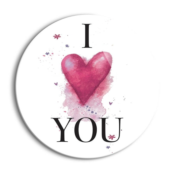 I Heart You White Heart Splash 24 inch Glass Round Wall Hanging Sign