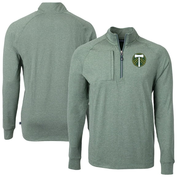 Men's-Cutter & Buck  Heather Green Portland Timbers Adapt Eco Knit Heather Raglan Quarter-Zip Top