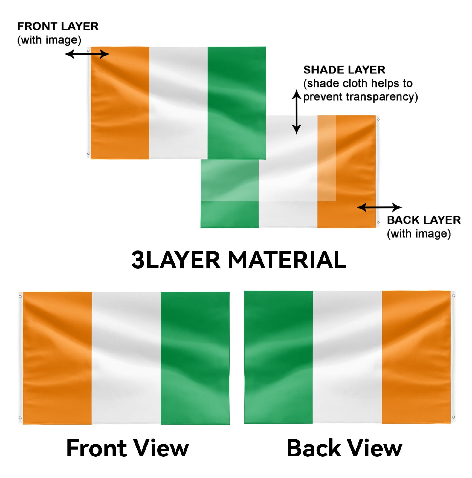 Livetty Double Sided 3 layers Flags 4x6 Ft Ivory Coast Flags Banner for Yard Decoration Garden Display For World Soccer Play