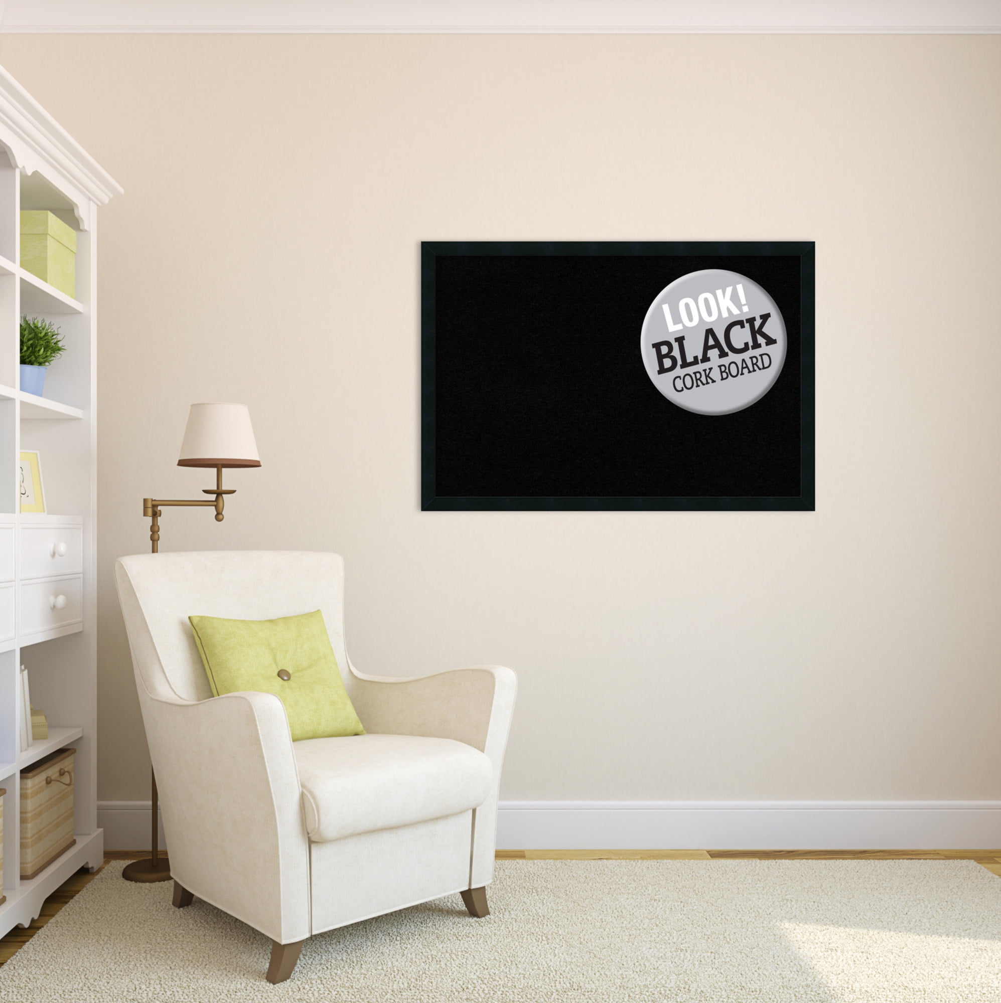Amanti Art Black Cork Board Wood Framed Mezzanotte Black Bulletin Board 38 in. x 26 in.