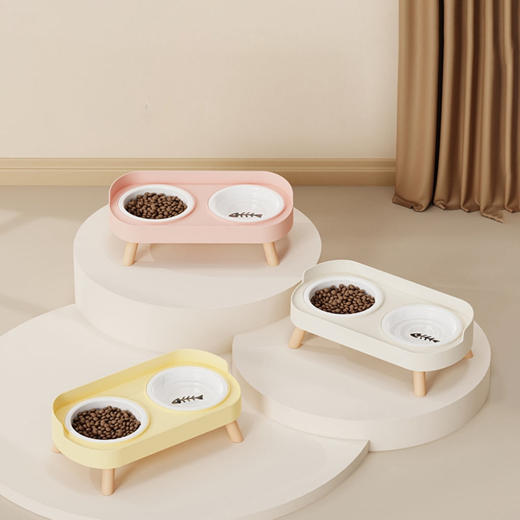 Miiottaa Double Bowl Ceramic Pet Feeder For Dog Cats Scratch Resistant Easy To Clean Feeding Dishes With Elevated Design