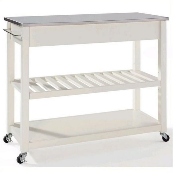 Kingfisher Lane Kitchen Cart Island Stainless Steel Top in White