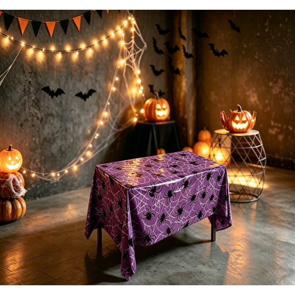 MMJ Under $5 Halloween Tablecloth Thin Plastic Cover, Waterproof Disposable for Party Event Background Wall Halloween Decor 86.62x51.19in