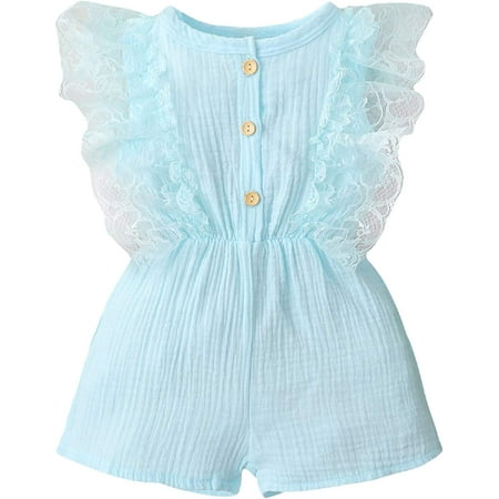 

YOUI-GIFTS Baby Girl Sleeveless Romper Infant Toddler Girl Ruffled Button up Jumpsuit for Toddler Girls