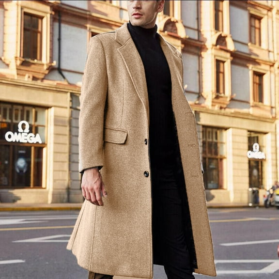 UTTOASFAY Mens Coats and Jackets Clearance Men'S Winter Mid-Length Suit Collar Single-Breasted Fashion Solid Color Coat Jacket Flash Picks Khaki 10(Xl)