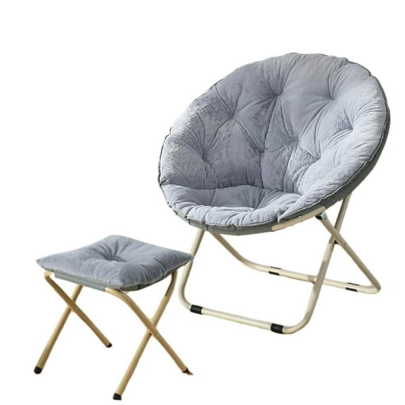 TOPCHANCES 31" Folding Saucer Chair, Collapsible Lounge Moon Chair with Ottoman, Grey