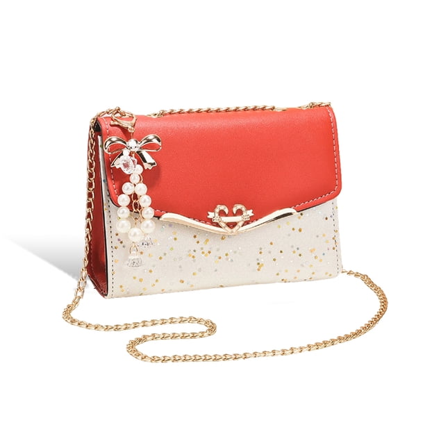 Mujeres Messenger Bolsa de lentejuelas Moda Single Hombro PU Cadena de cuero Correa Bolso Móvil Teléfono Móvil Flip Bolsas Bolsas Regalos Tipo Rojo 2 kenally AP008901-08