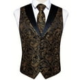 thumbnail image 4 of VBTAPA Men's V-Neck Suit Vests Formal Dress Vest Paisley Jacquard Tie Waistcoat Hanky Set for Holiday Party Wedding Gold M, 4 of 7
