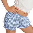 thumbnail image 6 of Girls Plaid Ruffled Bloomers, Elastic Waist Cute Gingham Shorts with Bow for Playdates and Casual Outings Blue 120, 6 of 8