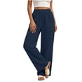 thumbnail image 5 of Women's Summer Casual Solid Color Denim Two Pocket Elastic Waist Straight Leg Pants, 5 of 7