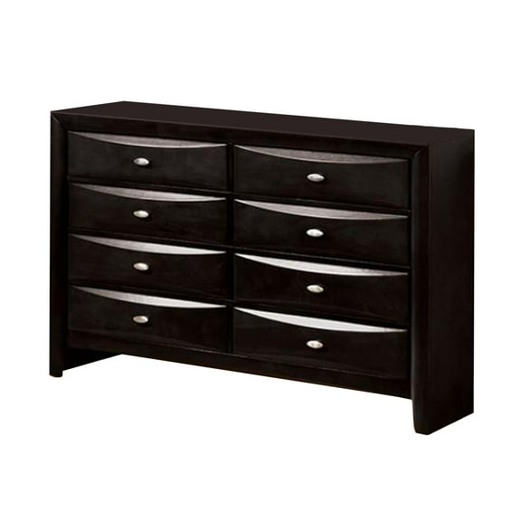 Simo Wide Dresser, Spacious Top, Metal Knobs, 8 Drawers, Black Solid Wood