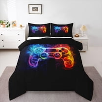 Homewish Retro Gamepad Console Bedding Comforter Set,Modern Gamer Twin Comforter Sets,Orange Blue Black Bedding Set For Boys Kids,Ultra Soft Home Decor Reversible,2-Piece