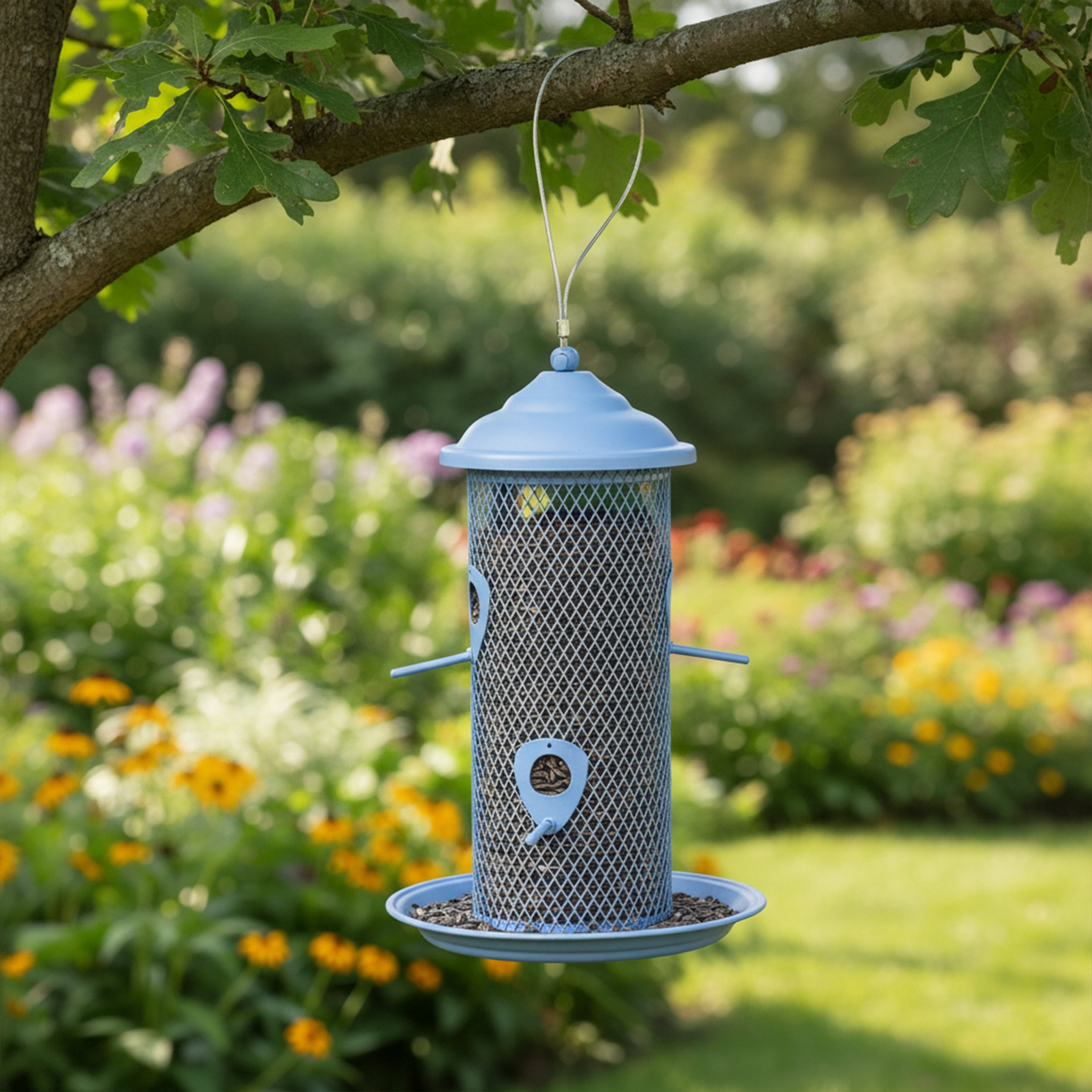 Vibrant Life 4-Perch Peanut and Sunflower Bird Feeder, Blue Paradise, 3 lb Capacity