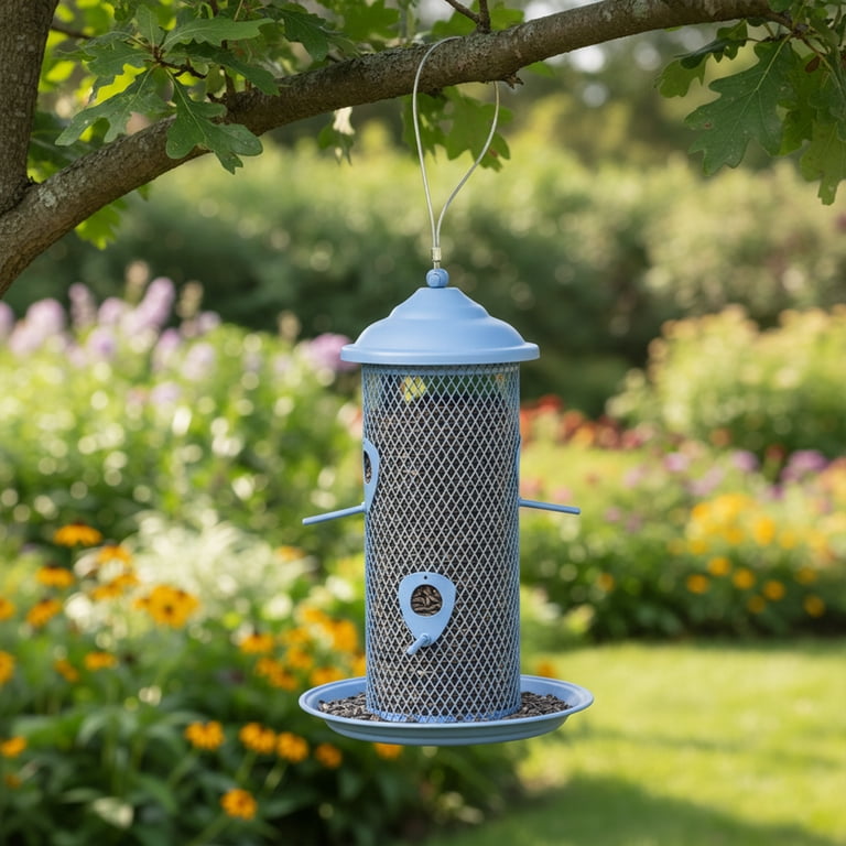 Vibrant Life 4-Perch Peanut and Sunflower Bird Feeder, Blue