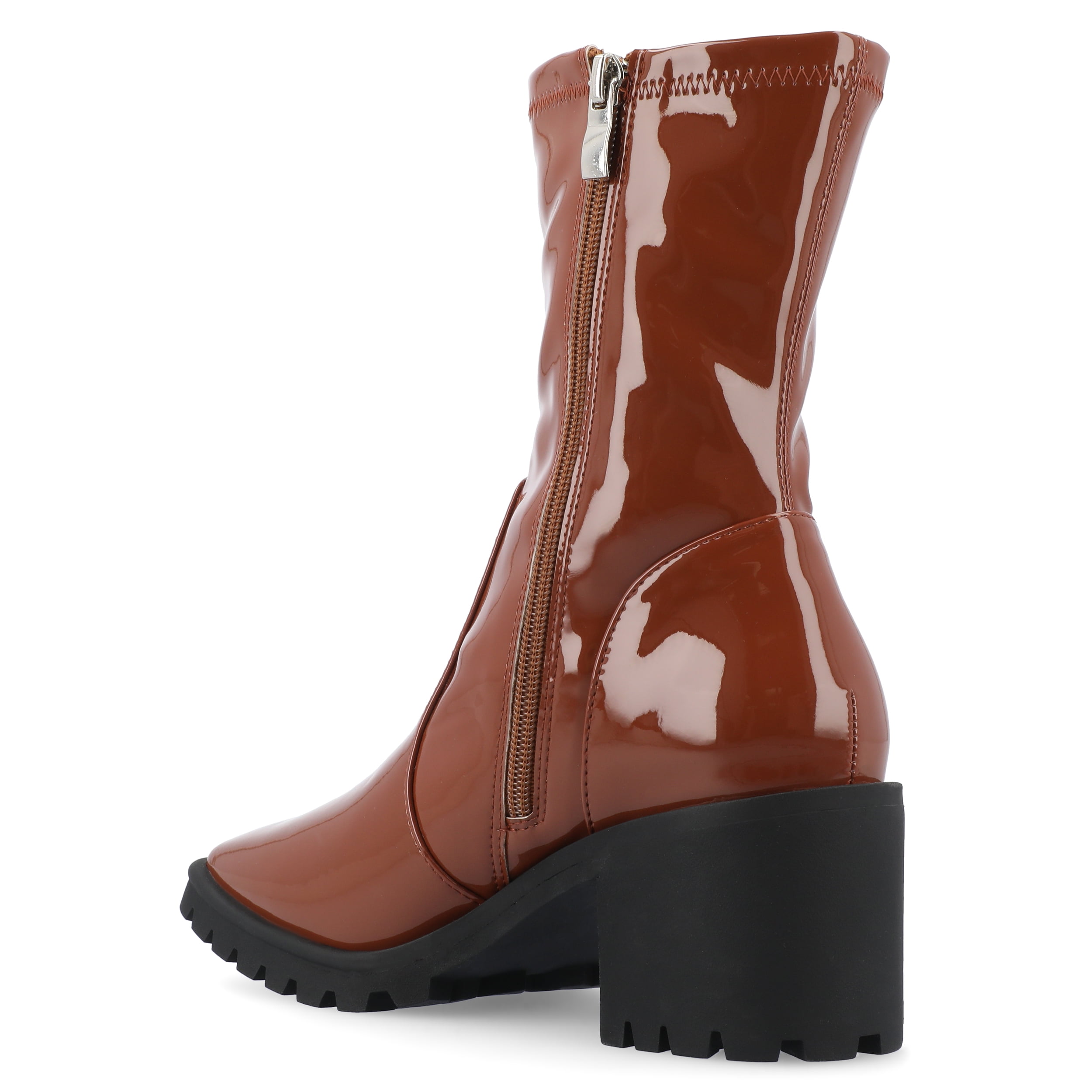 Journee Womens Icelyn Flexible Patent Vegan Leather Square Toe Booties