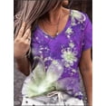thumbnail image 3 of Camiseta holgada con cuello en V para mujer, Tops de manga corta con estampado Floral 3D, ropa informal para mujer 2022, 3 of 4