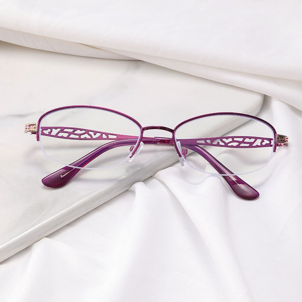 2 Pairs of Women Purple Half Rimless Reading Glasses 3.00 Metal Presbyopic Glasses Anti-blue Light Readers 3.00 Strength