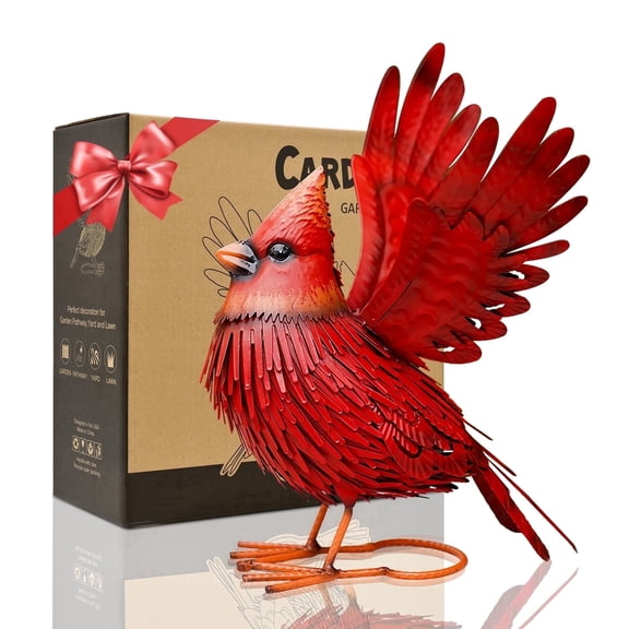 Goodeco Metal Bird Yard Art- Large Red Bird Outdoor Spring Decoration,Unique Realistic Design 8.6"*11.8"