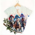 thumbnail image 3 of Womens Short Sleeve Horse Racing Tops Summer Retro Blouse Crew Neck Tee Shirt Stylish Workout Tshirts S-5XL, 3 of 3
