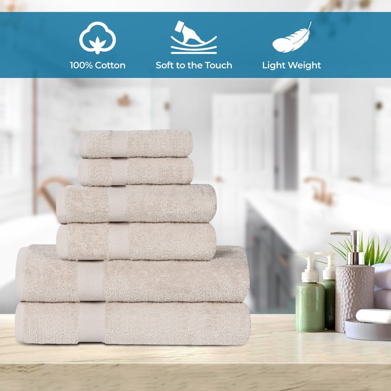 Superior Franklin 4-Piece Cotton Bath Towel Set, Super Soft Quick Dry Fade Resistant Towels, Stone