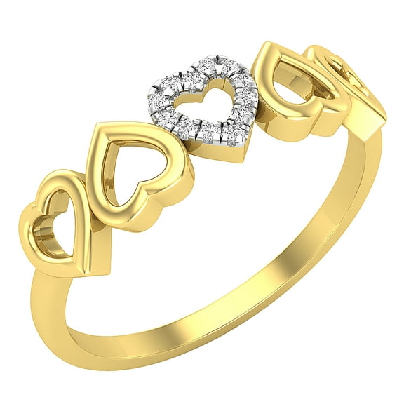 Dazzlingrock Collection Round White Diamond Five Hearts Promise Engagement Ring for Women (0.05 ctw, Color I-J, Clarity I2-I3) in 10K Yellow Gold, Size 8.5