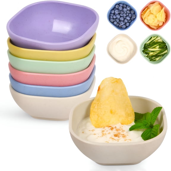 ACDANC 6 Pack Small Bowls,4.5 Oz Assorted Colors Dipping Sauce Cups,Ice Cream Bowls,Wheat Straw,Unbreakable,Plastic Prep for Side Dishes,Dessert,Snacks