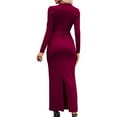 thumbnail image 5 of Kaemgyyd Cocktail Dresses for Women Elegant Bodycon Belted Maxi Dresses Long Sleeved V Neck Wear to Work Dress Fall, 5 of 6