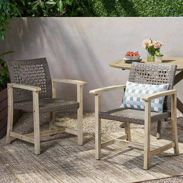Camdyn Outdoor Acacia Wood And Wicker, Black Wood And Wicker Dining Chair
